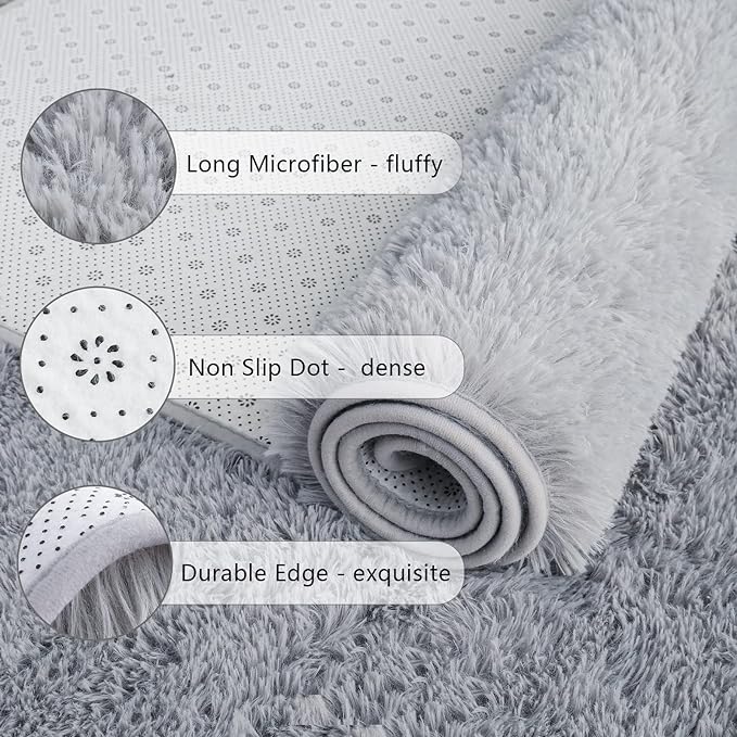 Chicrug Soft Area Rugs for Bedroom Living Room Plush Fluffy Rug 4x6 Feet, Shag Furry Area Rug Carpet Non Shedding for Nursery Children Kids Girls Room Home Decorative, Grey