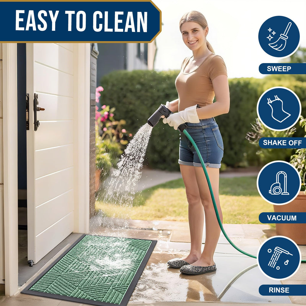Smiry Front Door Mat Outside Entrance, Low Profile Rubber Doormat, 29.5x17