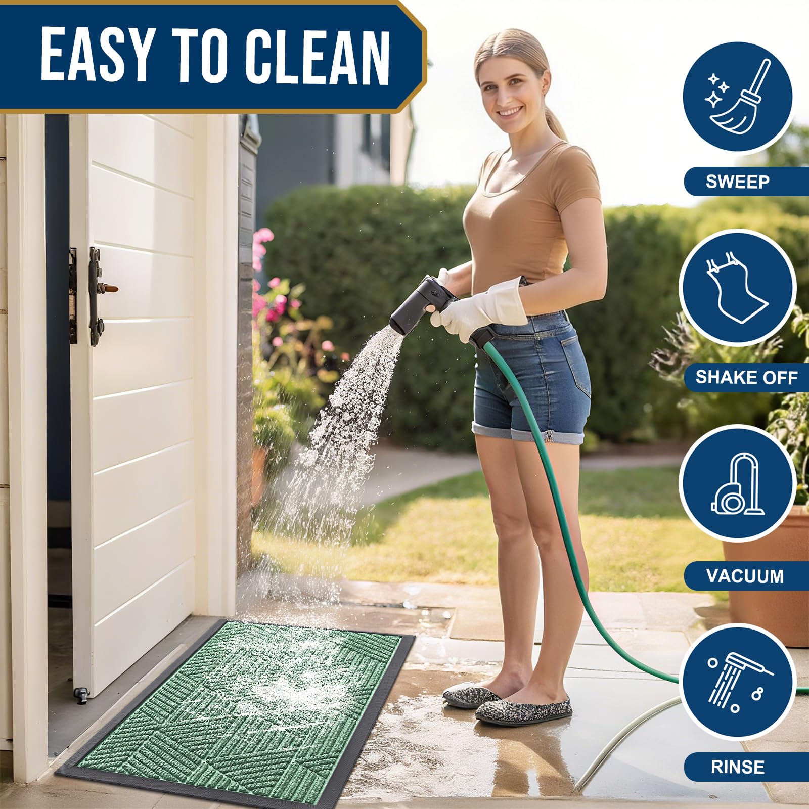 Smiry Front Door Mat Outside Entrance, Low Profile Rubber Doormat, 29.5x17