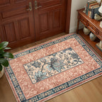GarveeHome Terracotta Teal Washable 6x9 Area Rugs, Botanical Grove Vintage Cottagecore Non-Slip Rug for Living Room Bedroom Nursery Kitchen Low-Pile Retro Large Carpet
