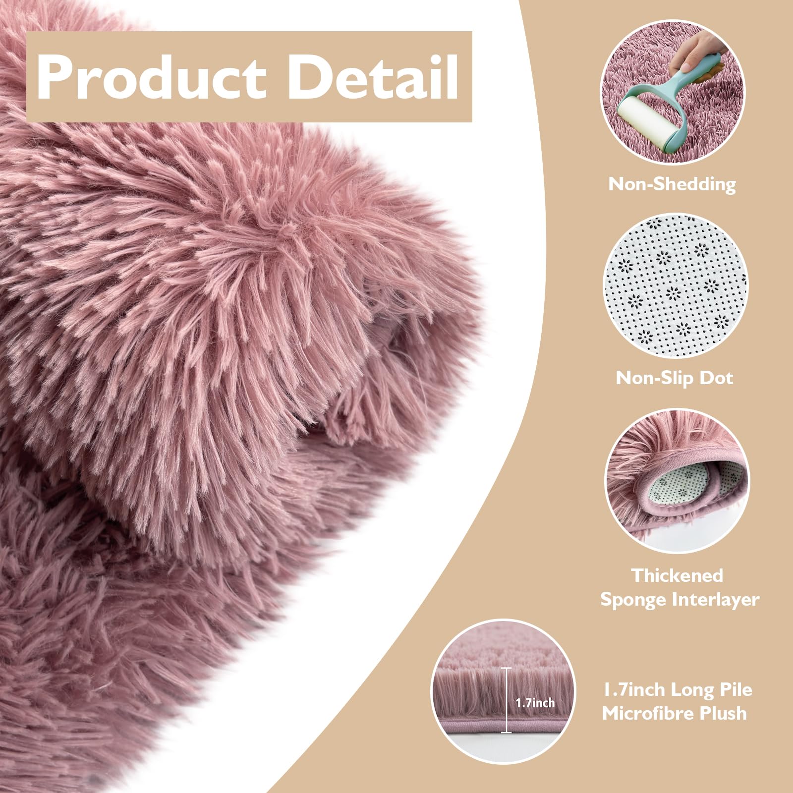 yulidayang 5x8 Shag Area Rug for Bedroom,Blush Fluffy Rugs for Living Room