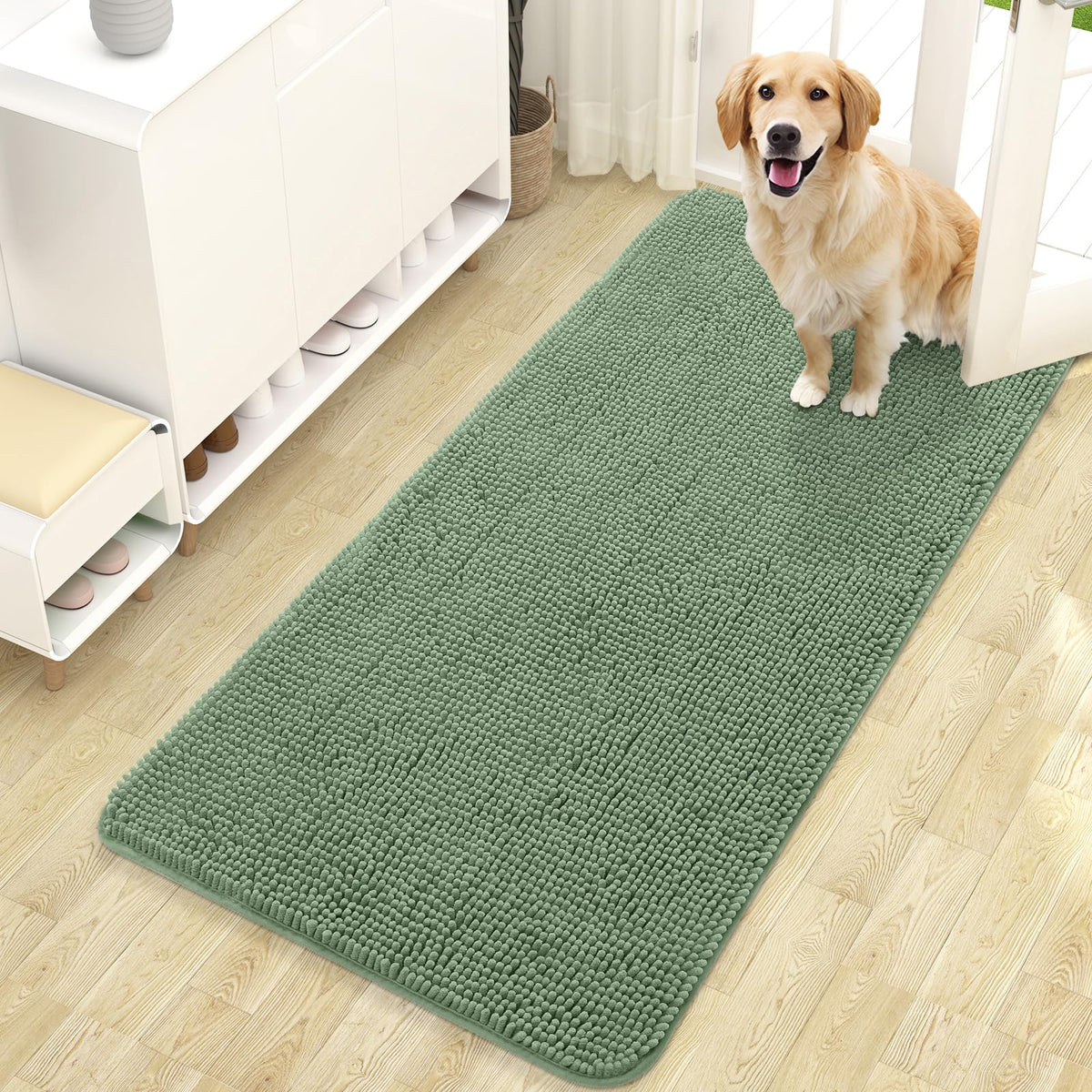 OLANLY Dog Door Mat for Muddy Paws 47x24, Super Absorbent Chenille Mud Mat