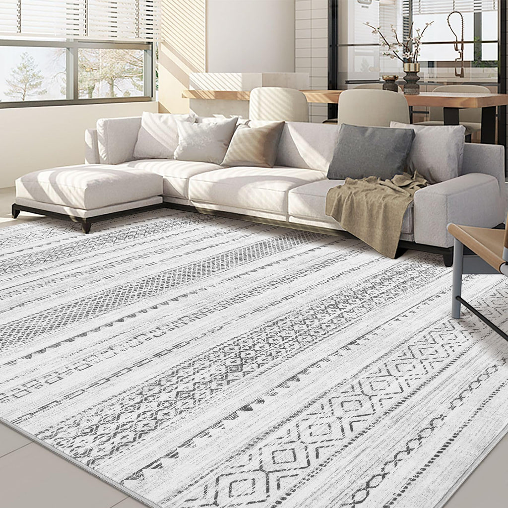 Nakagishi Boho 8x10 Area Rug Living Room Rugs Machine Washable Gray