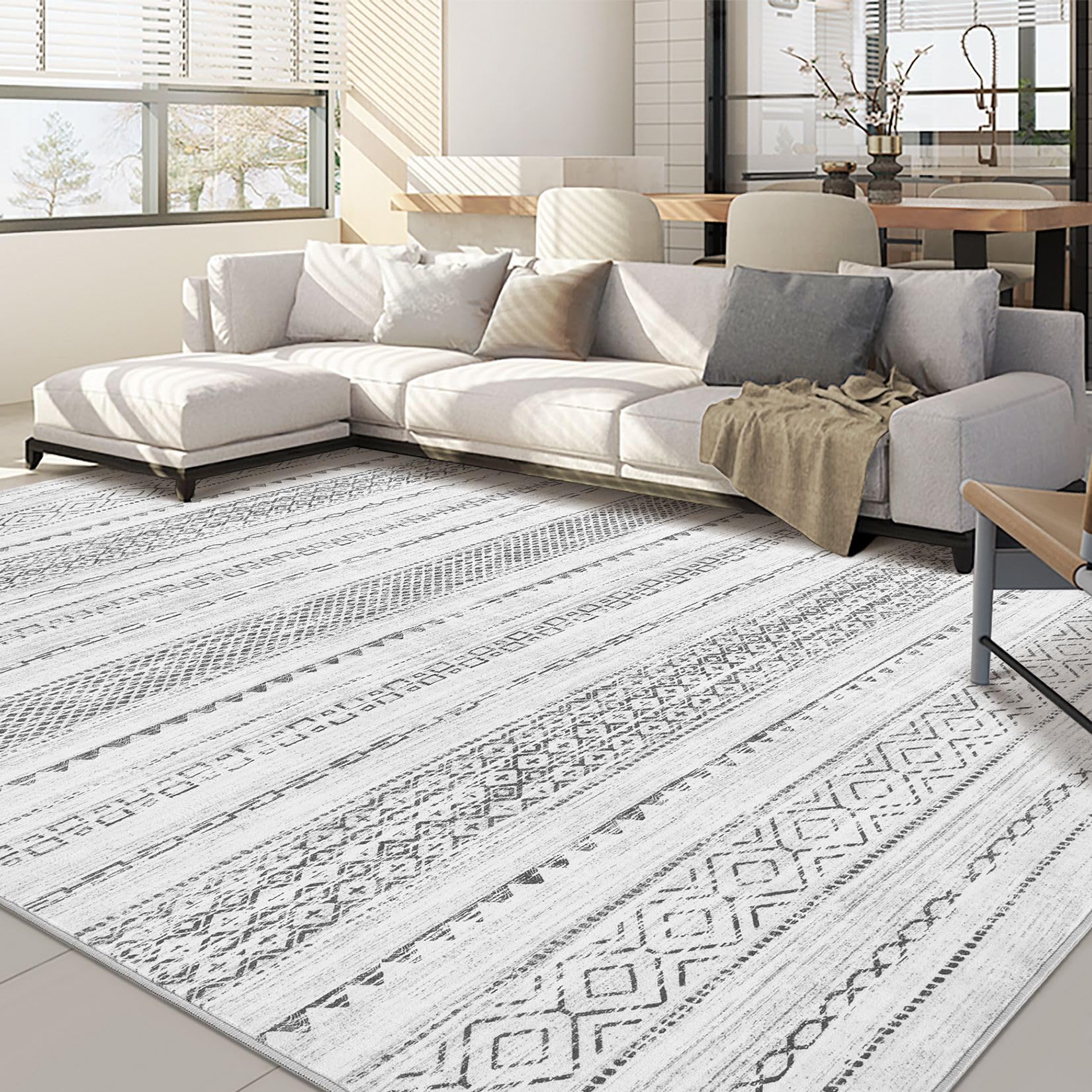 Nakagishi Boho 10x12 Area Rug Living Room Rugs Machine Washable Gray