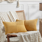Fancy Homi 2 Packs Teal Lumbar Decorative Throw Pillow Covers 14x24 Inch for Living Room Couch Bed Sofa, Rustic Farmhouse Boho Home Decor, Soft Striped Corduroy Rectangle Accent Cushion Case 35x60 cm