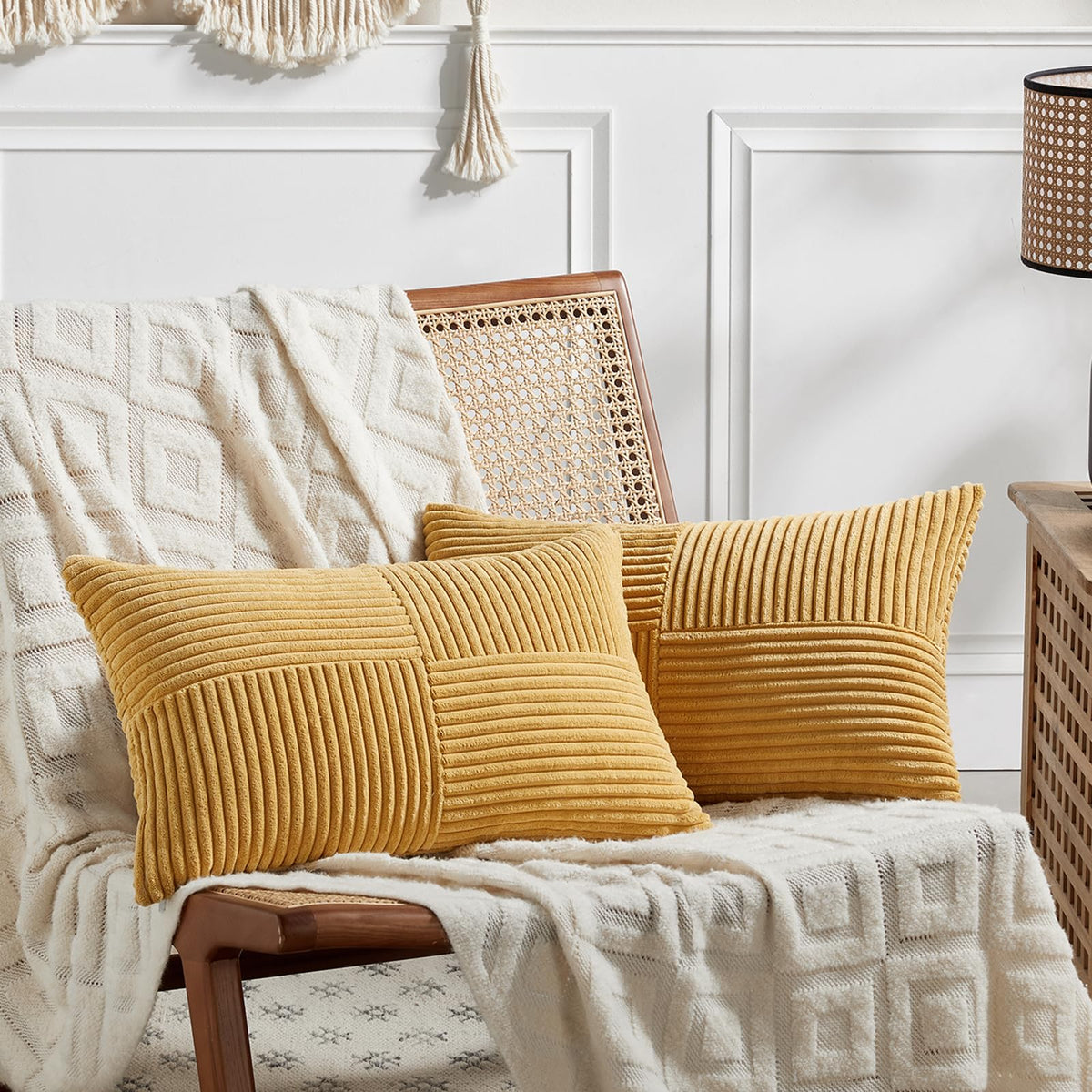 Fancy Homi 2 Packs Teal Lumbar Decorative Throw Pillow Covers 14x24 Inch for Living Room Couch Bed Sofa, Rustic Farmhouse Boho Home Decor, Soft Striped Corduroy Rectangle Accent Cushion Case 35x60 cm
