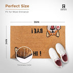 Hi-Bye Dog - 24"x36" - Coir Door Mat with Heavy Duty Backing - Welcome Mats for Entryway, Porch - Anti-Slip PVC & Coconut Fiber Surface - Natural Home Accessories, Minimalist Original Design