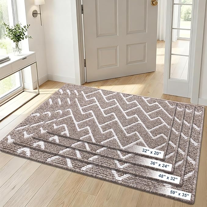 OLANLY Front Door Mat, Non-Slip Rubber Backing, Dirt Resistant and Absorbent, Washable, Easy to Clean Low-Profile Indoor Doormat for Back Door, Entryway, Inside Entrance, 40x32, Khaki