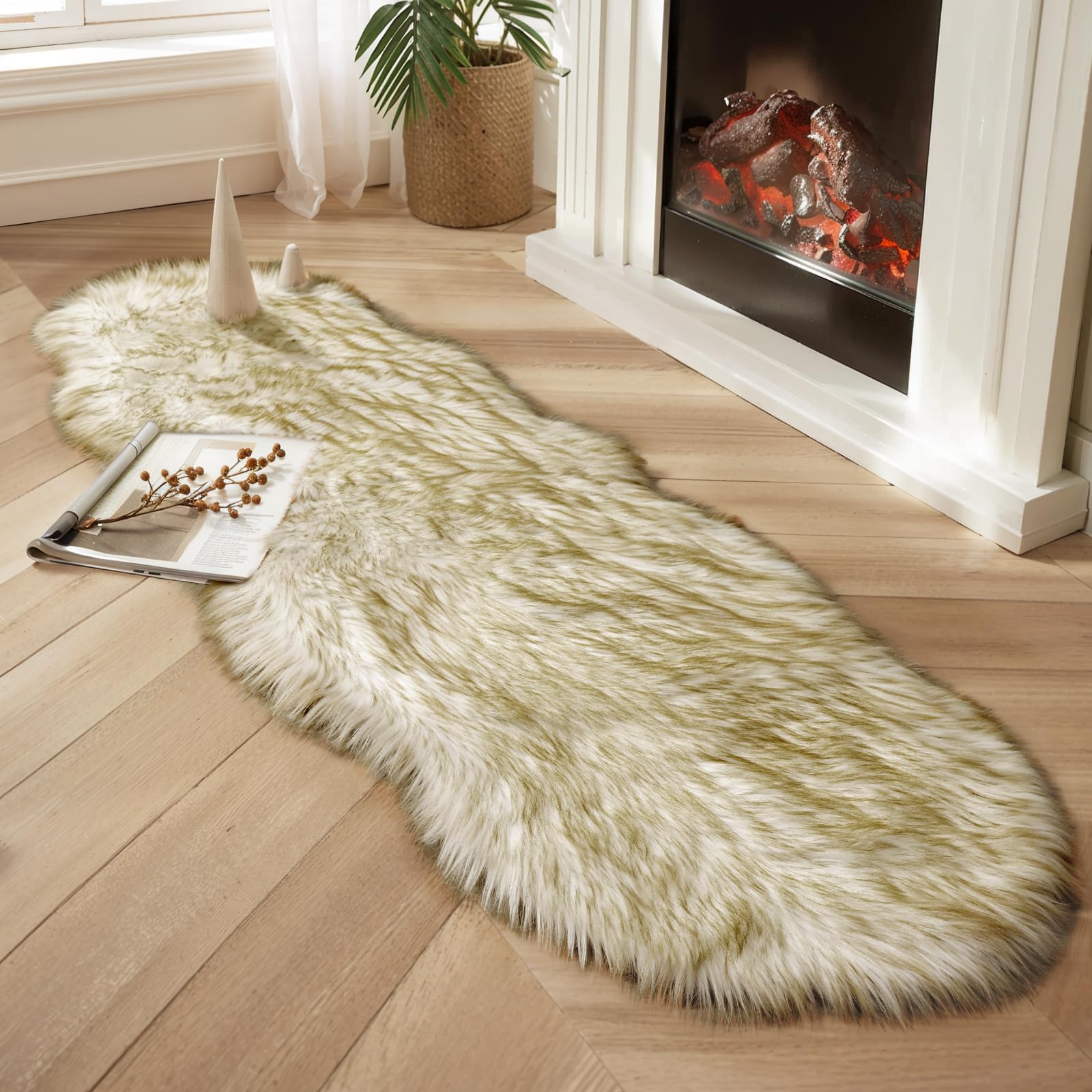 Ciicool Ultra Soft Faux Sheepskin Fur Rug 2x6 Feet Fluffy Rug for Bedroom