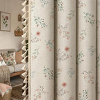Farmhouse Floral Curtains 96 Inches Long 100% Blackout Living Room Drapes, Linen Blend Bohemian Window Curtain Panels with Tassel Bedroom 2 Panels Thermal Insulated Room Darkening
