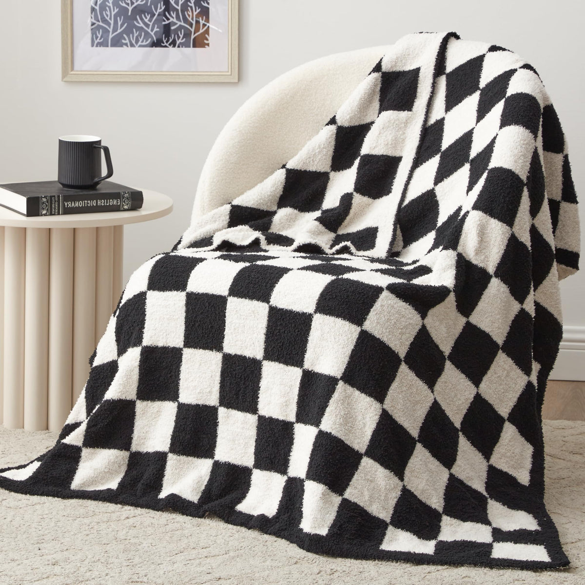 EXQ Home Blue Fleece Throw Blanket for Couch or Bed Waffle Pattern Decor