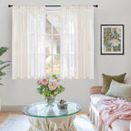 BGment Short Linen Curtains 54 Inch Length for Living Room - Rod Pocket Light Filtering Drapes Semi Sheer Textured for Bedroom Country Decorative Lightweight Natural Rustic, 2 Panels Set, 42 X 54 Inch