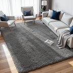 8x10 Fluffy Shag Area Rugs for Living Room Bedroom: Soft Carpet Light Gray