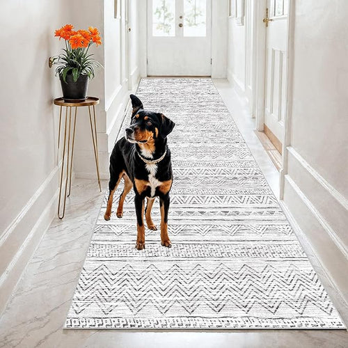 2x8 Runner Rug Washable Moroccan: Non Slip Kitchen Long Floor Mat Grey
