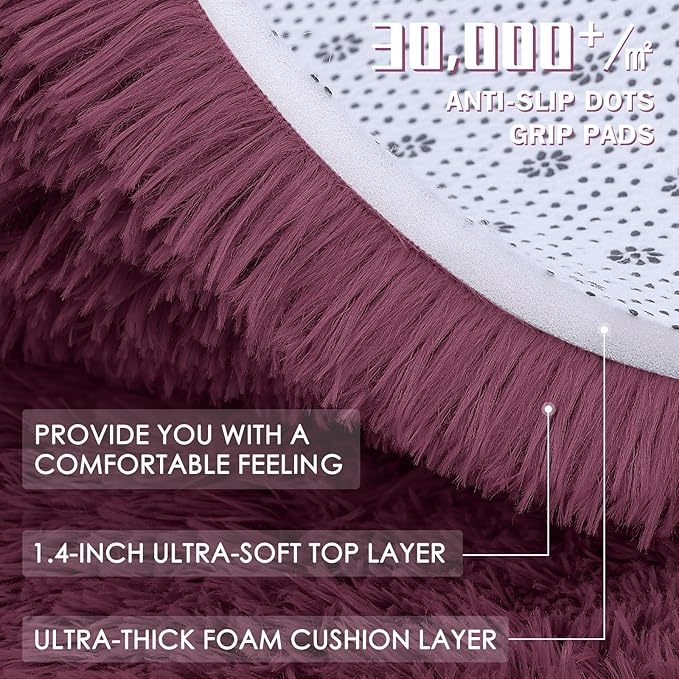 OLANLY 9x12 Machine Washable Large Area Rugs for Living Room, Bedroom, Soft Fluffy Shaggy Bedside Rug, Indoor Floor Carpet for Kids Girls and Boys, Dorms, Nursery, Home Decor Aesthetic, Burgundy