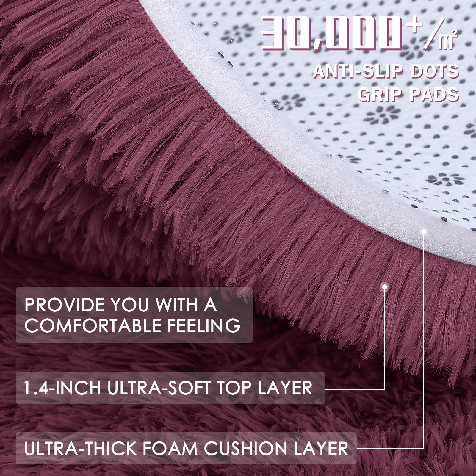 OLANLY 2x5 Machine Washable Runner Rugs for Hallway, Soft Fluffy Shaggy Bedside Rugs for Bedroom, Living Room, Indoor Floor Carpet for Kids Girls Boys, Nursery Rooms, Home Decor Aesthetic, Burgundy