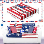 Newwiee 8Pcs Patio Cushion Covers Stretch Outdoor Cushion Cover Replacement for Patio Furniture Sofa Couch Slipcovers, Soft Flexibility Washable Furniture Protector(Independence Day,Classic Color)