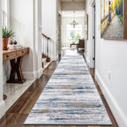 3x18 Washable Hallway Runner Rug: Extra Long Runners for Entryway Living Room Dining Room - Stain and Water Resistant Rugs with Non-Slip Backing - Soft Low-Pile Carpet 18ft Navy Grey