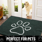 Smiry Dog Door Mat for Muddy Paws, Absorbent Dirt Trapper Non Slip Quick Dry Washable Chenille Mat for Mud Dogs, Entry Rug for Indoor and Outdoor (48x30 Inches, Green and White)
