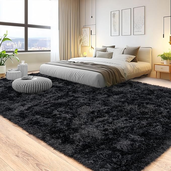 Pionblank 9x12 Area Rug, Large Area Rug for Living Room, Black