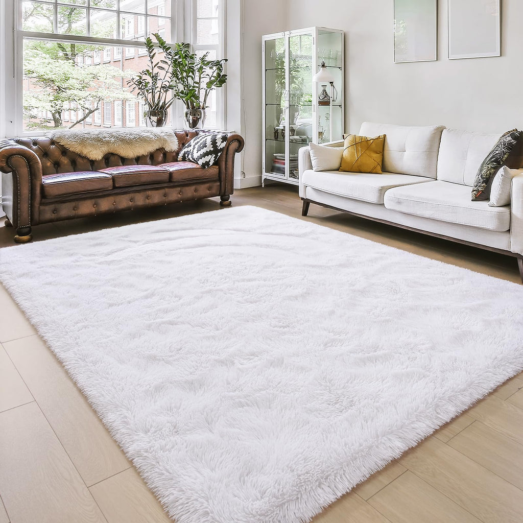Amearea Premium Soft Fluffy Rug Modern Shag Carpet, White 5.3x7.5 Feet