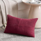 Fancy Homi 2 Packs Burgundy Lumbar Decorative Throw Pillow Covers 14x22 Inch for Living Room Couch Bed, Farmhouse Boho Home Decor, Soft Striped Corduroy Rectangle Accent Cushion Case 35x55 cm