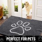 Smiry Dog Door Mat for Muddy Paws, Absorbent Dirt Trapper Non Slip Quick Dry Washable Chenille Mat for Mud Dogs, Entry Rug for Indoor and Outdoor (59x32 Inches, Dark Grey and White)
