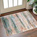 KOZYFLY Modern Abstract Small Area Rugs, 2x3 Washable Kitchen Rug Non-Slip Soft Small Bathroom Rug, Green Striped Entryway Rugs Abstract Print Faux Wool Doormat for Bedside Entrance Bedroom Sink