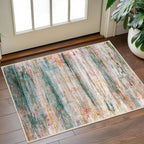 KOZYFLY Modern Abstract Small Area Rugs, 2x3 Washable Kitchen Rug Non-Slip Soft Small Bathroom Rug, Green Striped Entryway Rugs Abstract Print Faux Wool Doormat for Bedside Entrance Bedroom Sink