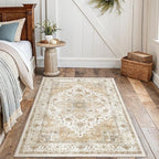 AMADA HOMEFURNISHING 4x6 Washable Area Rug, Low-Profile Entryway Rug with Non-Slip Backing & Durable Edge Binding, Vintage Rugs for Bedroom, Entryway & Kitchen
