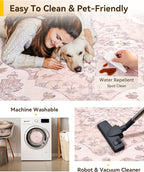 Area Rugs 7ft Washable Non-Slip, Floral Vintage Distress Print Pattern Medallion Carpet for Living Room Bedroom Dining Room, Pink Greypink Cute