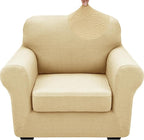 XINEAGE 2026 New 2 Pieces Chair Covers with Arms Super Stretch Chair Slipcover for Living Room Pet Dog Universal Slip Cover Anti Slip Armchair Furniture Protector (Beige), 31"-46"(1 Cushion)