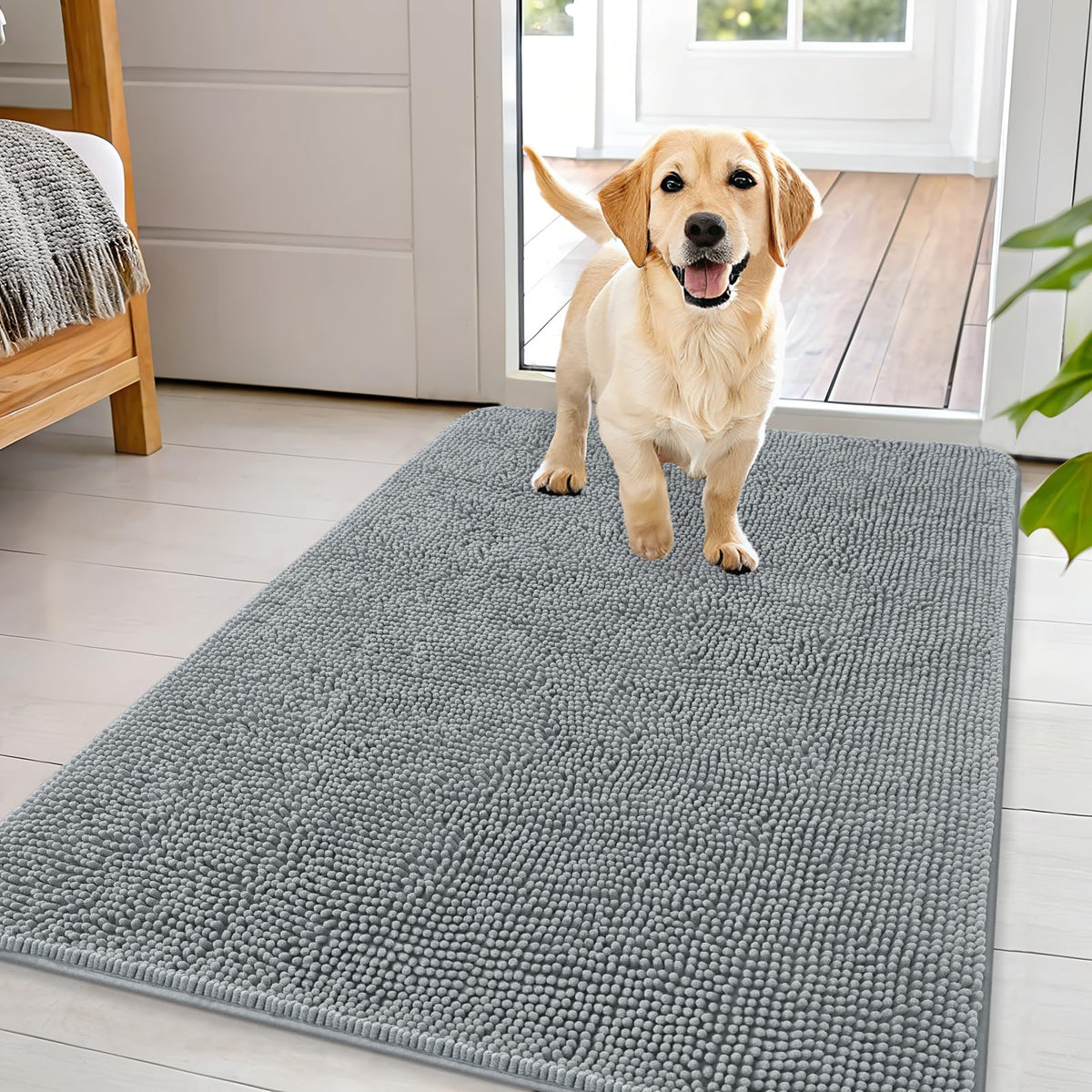 OLANLY Dog Door Mat for Muddy Paws 44x32, Super Absorbent Chenille Mud Mat