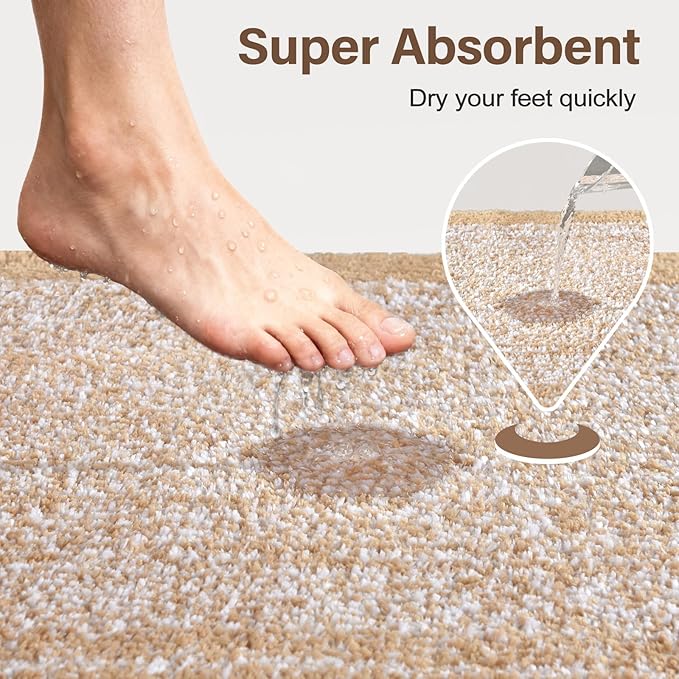 60x24 Long Bathroom Rugs Washable Non Slip, Beige Bath Mat for Bathroom Floor Tub, Soft Absorbent Quick Dry Mats for Shower,Bathtub,Home Decor