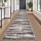 Lansny Modern Abstract Runner Rug 2.6x18, Dark Light Brown White Washable Long Kitchen Runner Non-Slip Soft Hallway Rug Runner Thin Print Faux Wool Carpet for Entryway Bedroom Laundry Room Indoor