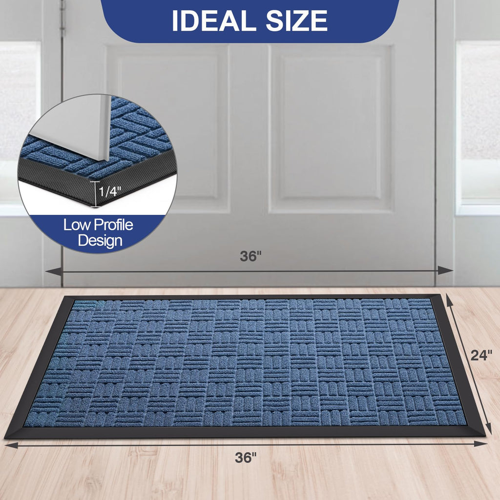 Mibao Front Door Mat Outdoor Entrance, 36" x 24" Heavy Duty Welcome Mat for Outdoor and Indoor, Waterproof Dirt Trapper Doormat, Super Absorbent Indoor Entryway Mat for Patio & Porch - Blue