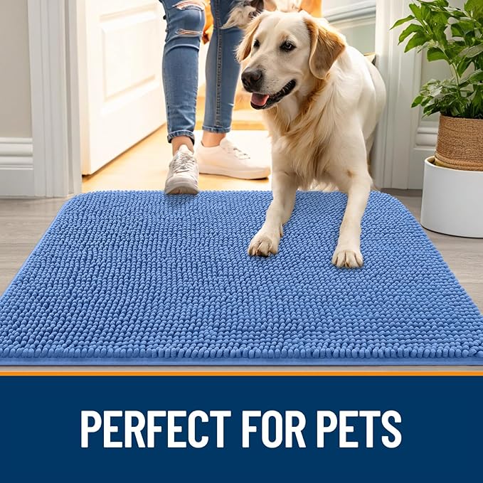 OLANLY Dog Door Mat for Muddy Paws 34x21, Super Absorbent Chenille Mud Mat