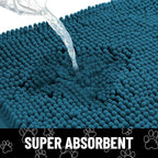 Smiry Dog Door Mat for Muddy Paws, Absorbent Dirt Trapper Non Slip Quick Dry Washable Chenille Mat for Mud Dogs, Entry Rug for Indoor and Outdoor (36x24 Inches, Atlantic Blue and White)