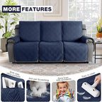 TAOCOCO 100% Waterproof Recliner Sofa Covers 3 Seater, Split Couch Covers for Reclining Couches for Kids Pets, Non Slip Reclining Couch Covers Furniture Protector with Straps(3 Seater, Navy Blue)