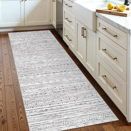2x5 Runner Rug Washable Moroccan: Non Slip Kitchen Long Floor Mat Grey