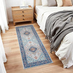 Lofus 2x6 Hallway Washable Runner Rug, Vintage Kitchen Runners Non Slip, Entryway Rugs for Bathroom Bedroom Living Room Laundry Room Floor Mat, Boho Entry Long Carpet, Floral Blue