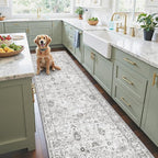 Grey Rug for Hallways Kitchen Rug 2x8, Non Slip Washable Rugs with Rubber Backing Soft Floral Carpet Runner for Hallways, Kitchen, Laundry, Bedroom, Bathroom (2 x 8, Grey)