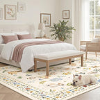 Dog 5x7 Area Rugs for Living Room, Machine Washable Animal Floral Vintage Rug Non-Slip Low Pile Soft Throw Rugs for Kitchen Dining Room Bedroom Nursery Playroom (5 x 7,Beige)