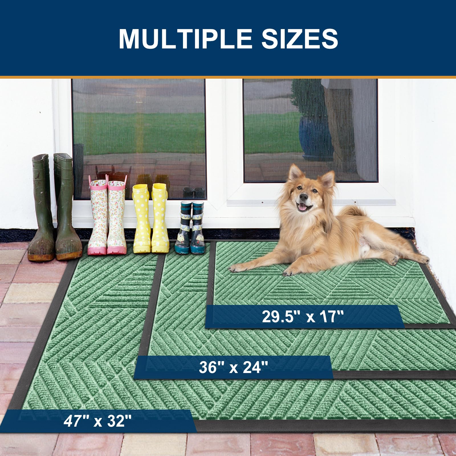 Smiry Front Door Mat Outside Entrance, Low Profile Rubber Doormat, 29.5x17