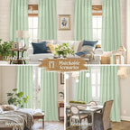 LAMIT Light Green Linen Window Curtains 63 Inch Length, Light Filtering Neutral Privacy Curtain Panels Farmhouse Rod Pocket Living Room Drapes for Bedroom, 2 Panels, 52 x 63 Inch