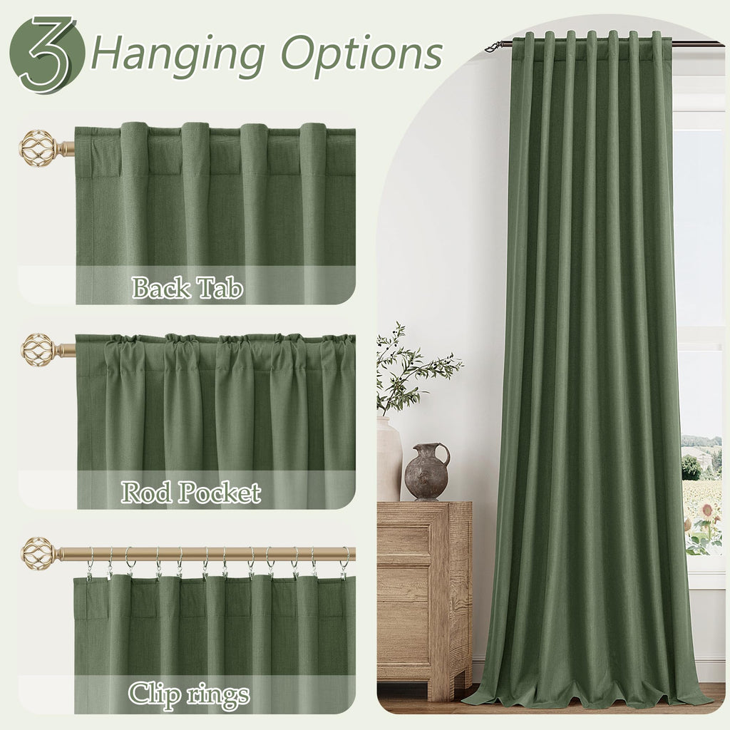Guken Olive Green 100% Blackout Curtains 72 Inch Length 2 Panels Set for Living Room Bedroom Back Tab Thermal Insulated Black Out Linen Drapes Room Darkening Window Curtains 72 Inches Long