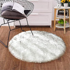 Goolela Round Fluffy Rug 3ft White with Grey Tips Circle Faux Sheepskin Fur Rug for Bedroom Living Room Fuzzy Furry Small Décor Washable