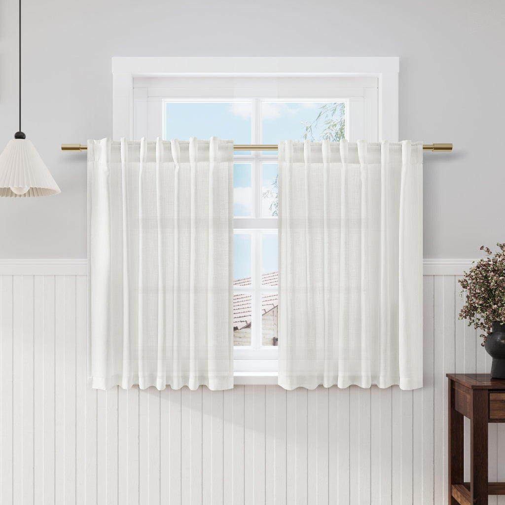 Nanspring Off White Cafe Curtains 45 Inch Length Set 2 Panel Back Tab Pocket Semi Sheer Short Linen White Curtain Tiers for Small Bathroom Window Basement 52x45