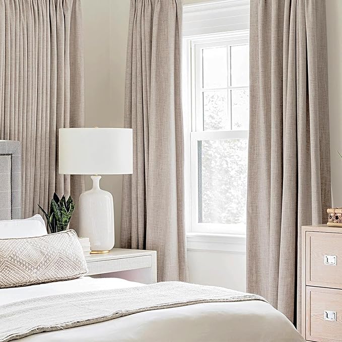 MIULEE 100% Blackout Linen Curtains for Bedroom 52x96 Inches Khaki