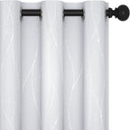 Deconovo Room Darkening Curtains, White Curtain, Thermal Insulated Soundproof Drapes, Silver Wave Dot Print, 42 x 63 Inch Long, Grommet Machine Washable Window Panels for Bedroom Living Room, Set of 2